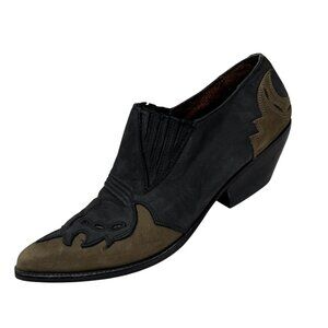 Vintage Guess Womens Olive Black Leather Western Ankle Booties Size 8.5